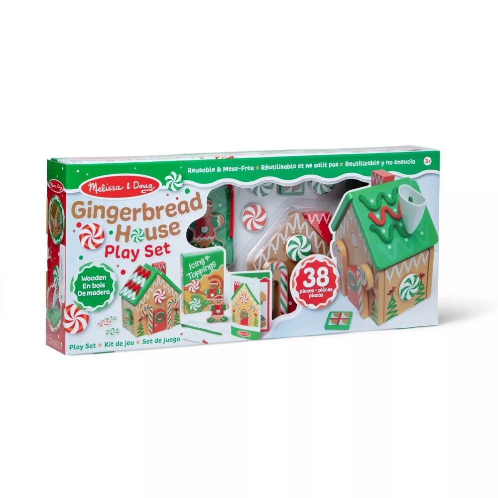 Melissa & Doug Gingerbread House Wooden Playset 38 Pieces Building Christmas NEW